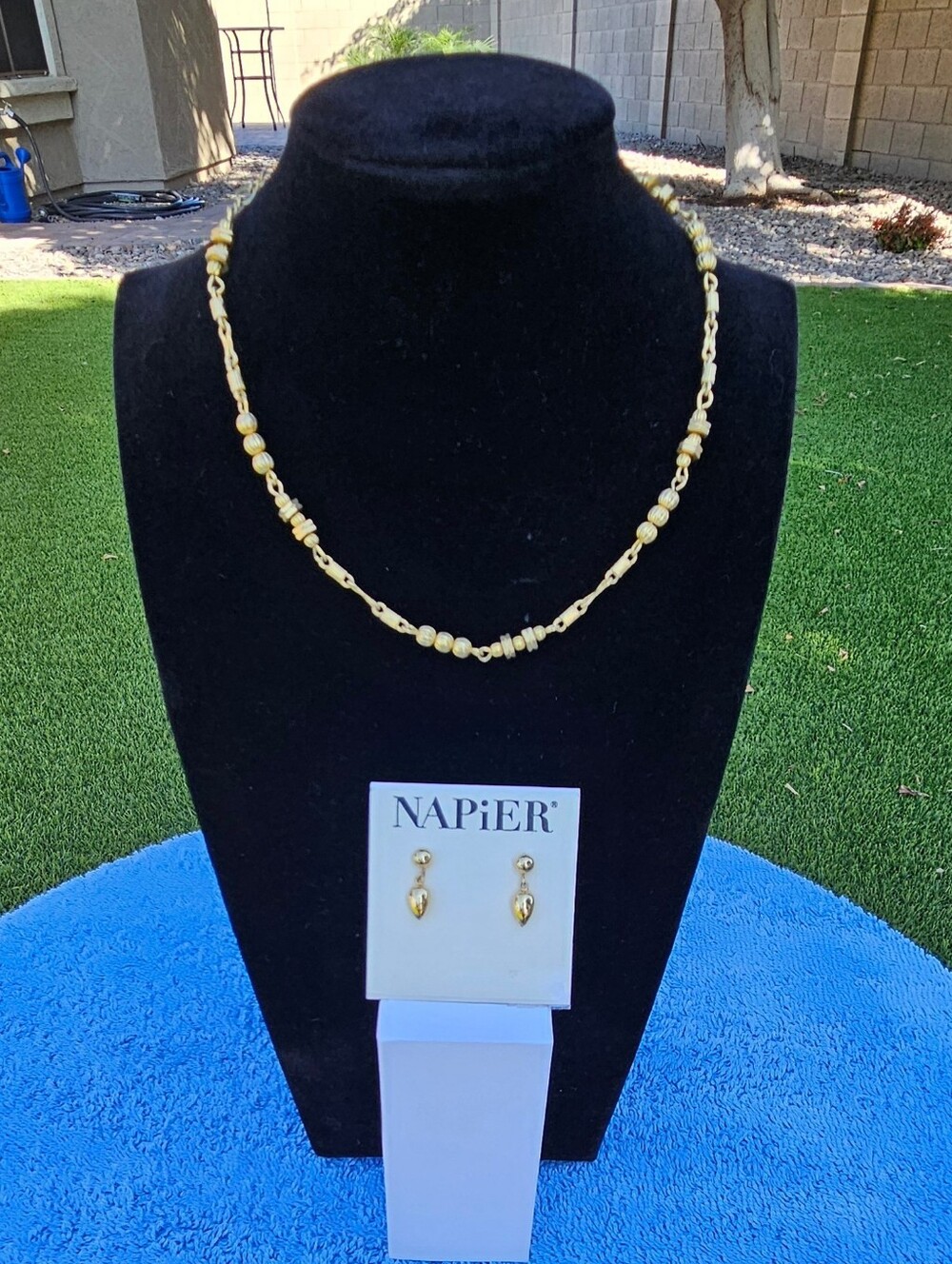 Napier Gold-Tone Heart Drop Earrings & Gold Tone Chain Choker Necklace Set